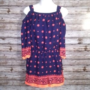 MY MICHELLE GIRLS NAVY AND ORANGE ROMPER